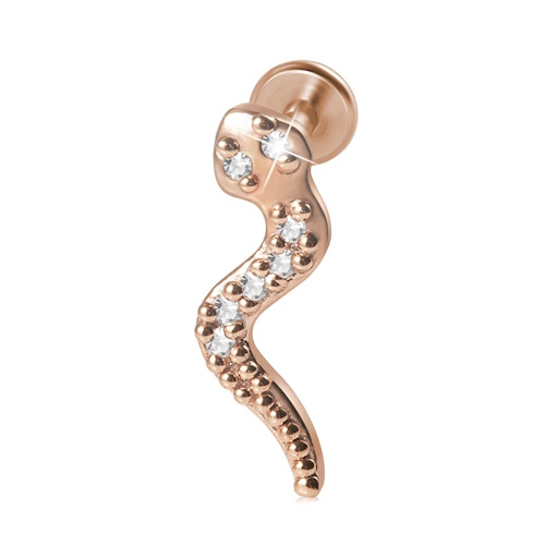 Piercing Labret Rosca Interna Cobra Multizircônias Aço Rose Gold Color