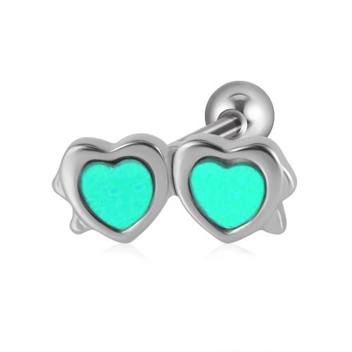 Piercing Tragus Coração Duplo Pedra Verde Aço 316L