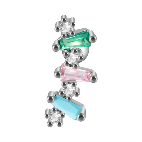 Piercing Tragus Pedras Tricolor Vertical Aço 316L