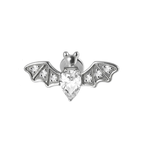 Piercing Labret Rosca Interna Morcego Zircônias Aço 316L